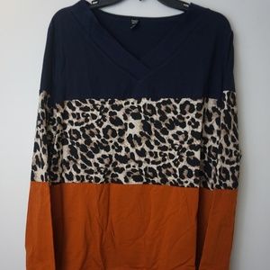 EMERY ROSE Leopard Color Block Long Sleeve Blouse XL NWTags